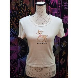 House Of Cotton Womens‎ XL Ribbed Cropped Top Shirt Deer Fawn "Please Go Away"